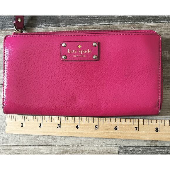 Kate Spade Layton Wellesley Leather Wallet Wristlet Hot Pink - Picture 10 of 12